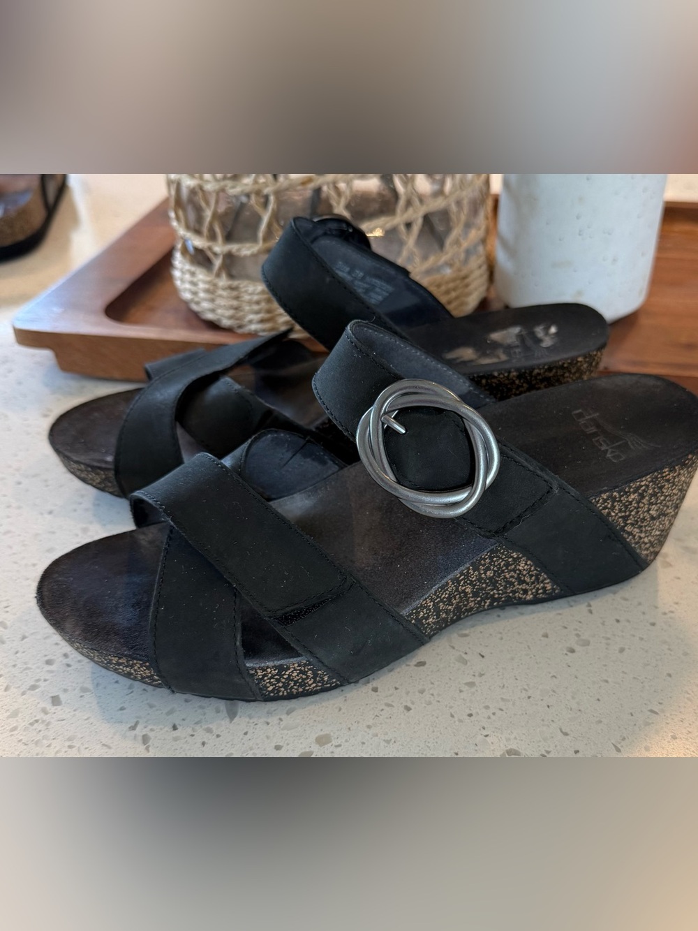 Dansko SUSIE Black Milled Nubuck Slide Strappy Sandals Sz 38 US 7.5 8 Women’s